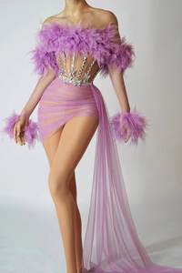 Elegantes durchsichtiges Netz gerüschte Geburtstagsball langes Kleid schulterfrei Oberteil Röcke 2-teiliges Set Damen Abendessen Club Abendkleider - Product Image 3