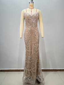 Vestido de Noche Árabe con Cuentas de Perlas de Sirena Color Nude A10984, Estilo <span class=keywords><strong>Imperio</strong></span>, Largo hasta el Suelo, para Ocasiones Formales - Product Image 2