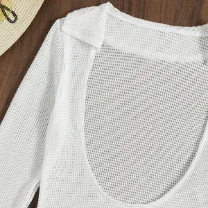 Latest Design White Long Sleeve Plain Cover Up Triangle 3 Piece Swimsuit Mesh Dress Women Bikini Sets