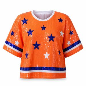 <strong>Sparkle</strong> Sequin Casual Loose Polyester <strong>Plus</strong> <strong>Size</strong> Crew O Neck Crop <strong>Top</strong> for Women - Product Image 5