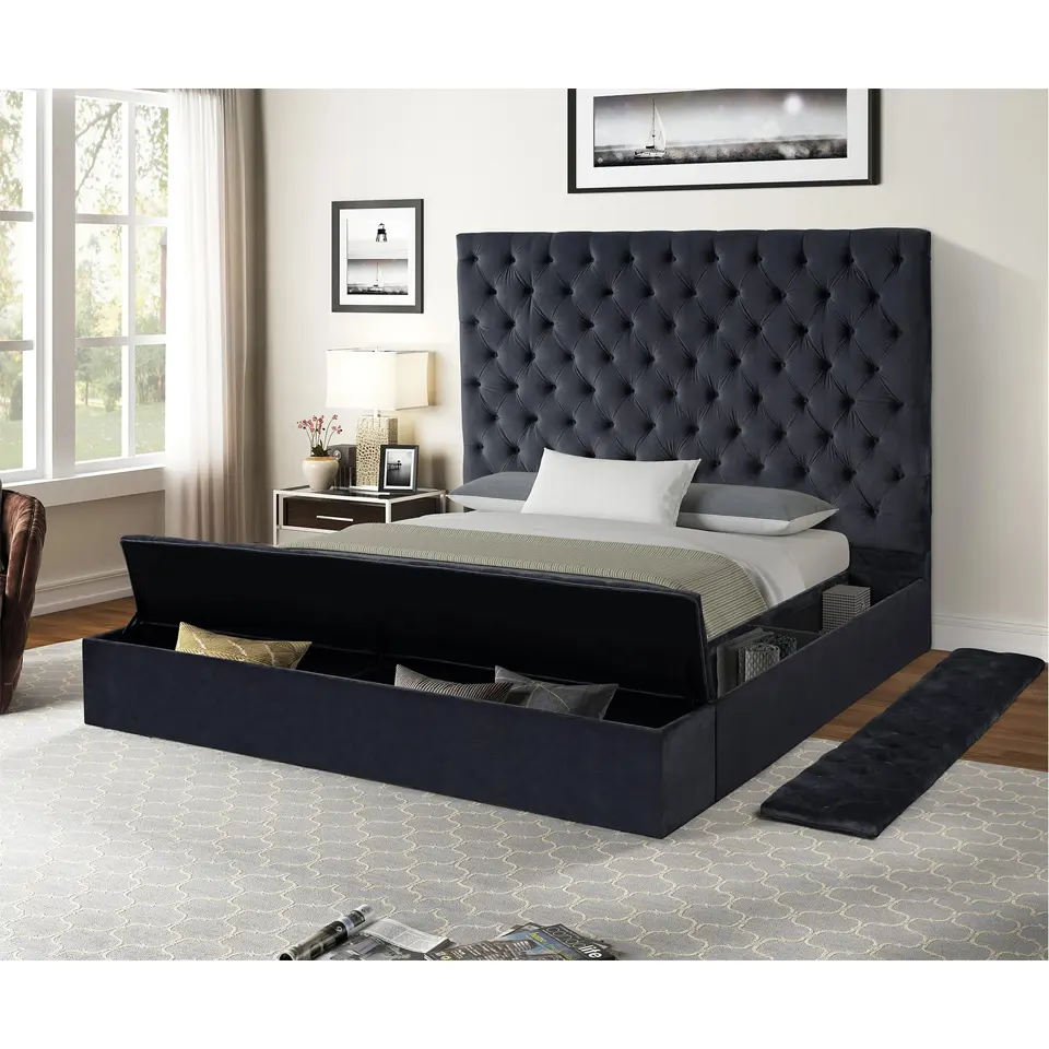 Modern Bedroom Sets Design Furniture Velvet Camas Storage Beds Queen Bedroom Furniture In Gray Luxury Bedroom Design