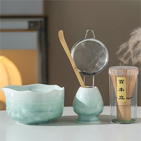 En stock, outils traditionnels de la cérémonie du matcha, ensemble de 5 pièces, bol à matcha en céramique à relief dégradé avec bec verseur, fouet en bambou, cuillère, ensemble cadeau