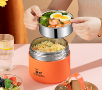 Pot isotherme en acier inoxydable 304 avec couvercle, boîte à lunch isotherme pour étudiants, compacte et portable