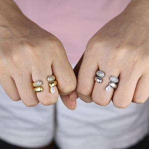 Ensemble de bagues en deux pièces zircon cubique ovale à la mode cercle pavé glacé accrocher goutte d'eau Style bijoux de mariage - Product Image 2