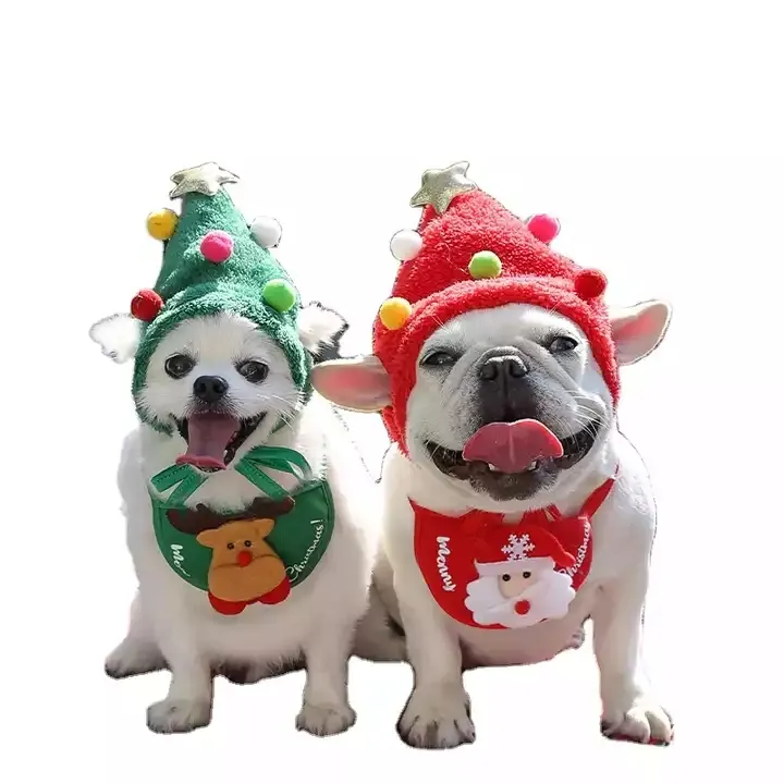 2022 Amazon hot selling christmas dog supplies pet accessories dog party set dog hats cat slobber scarf