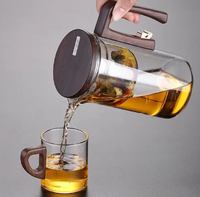 Haute Borosilicate Verre Théière Magique Résistant À La Chaleur Manche En Bois Séparation De L'eau pour Café Thé Infusion De Fruits Pichet Ensemble