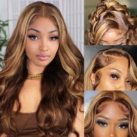 Perruque brésilienne vierge Remy 13x4 en dentelle transparente, avec mèches blond miel, ondulée ou lisse, couleur P4-27, vente en gros