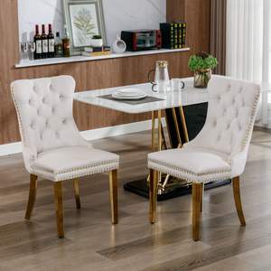 DB A & A Furniture Nikki Collection Silla de comedor tapizada de terciopelo contemporáneo de gama alta Madera maciza con mechones y acabado dorado - Product Image 1