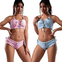 650 #   Nouvelle tenue de performance sexy pour la nuit, bar et boîte de nuit, tenue de pole dance, bikini en jean pour femmes