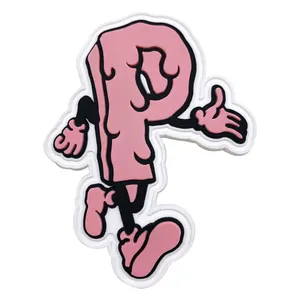 Custom Cartoon PVC Patches Pink Rubber Patches Embossed Logo PVC Rubber Patch With Sew On Backing
