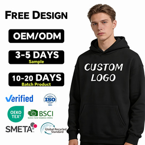 High Quality 100% Cotton Windproof 365gsm <b>Oversized</b> <b>Hoodie</b> Custom Embroidered Puff Printing Blank Unisex <b>Black</b> Heavyweight Men's - Product Image 1