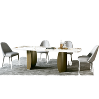 Table à manger ronde en marbre minimaliste italienne réglable Gainsville, style moderne, luxe léger, pieds en bois, 6 places, garantie 10 ans