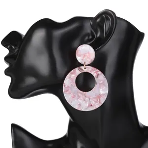 Vintage Creative Hollow Button Personality Jewelry factory wholesales custom Classic Round acetate Acrylic Earrings For Female