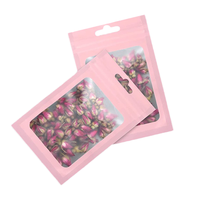 Sachet plat refermable en plastique PE transparent imprimé sur mesure, résistant à l'humidité, avec feuille d'aluminium rose, réutilisable, pour aliments et cosmétiques