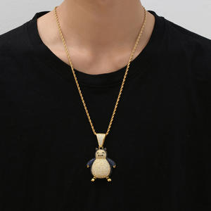 China Factory 2 Styles Videospiel POKE Snorlax Luxus Halskette Personal isierte Metall legierung Diamant Anhänger Männer Kette Halskette Frauen - Product Image 1