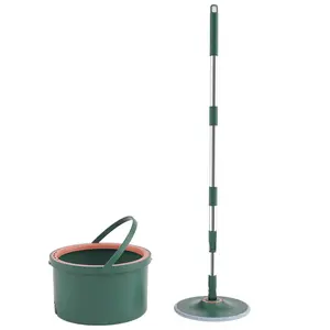 Green Round Bucket Mop Water Absorbing Flat Mop Clean Water Separation Without Hand Washing Mop
