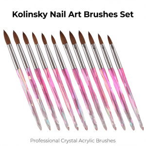 Ensemble de pinceaux à ongles en acrylique Kolinsky, manche en cristal rose irisé pour la peinture au gel UV, salon de manucure, nail art - Product Image 2