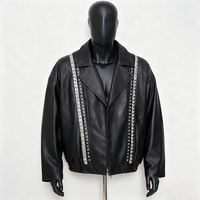 Veste en cuir PU de haute qualité avec logo personnalisé OEM, col vintage, veste en cuir recyclé pour homme avec rivets et strass