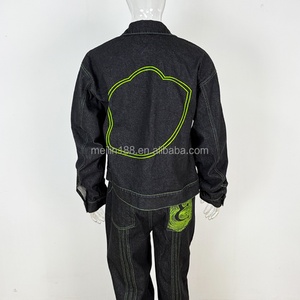 Custom Vintage Black <b>Denim</b> Pants and Jeans Jacket for Men Oversized Heavyweight High Quality <b>Jogging</b> <b>Denim</b> Set Men - Product Image 3