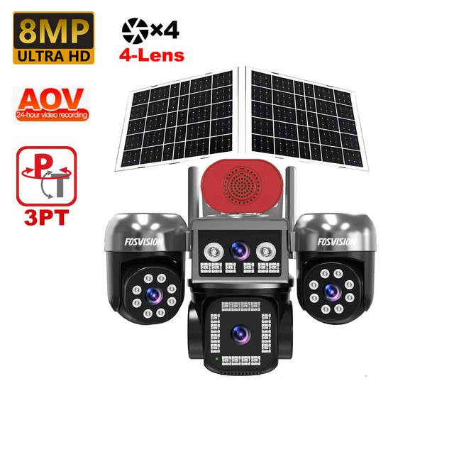 HiEasy 4 Lens AOV 4G 8MP Solar Panel Security Wireless Camera PT Dome Battery Camera AI Human Detection Color Night Vision