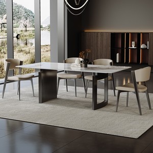 Ensemble de table à manger rectangulaire réglable avec plateau en marbre, cadre en métal élégant, design moderne pour appartement, usage domestique, 6 places - Product Image 2