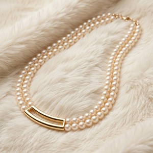 Ear enlace oem odm Wholesale Gold Plated Double Strand Pearl <b>Choker</b> Necklaces Bar Metal Decor Women Jewelry - Product Image 3
