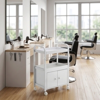 Chariot de coiffeur en acier inoxydable blanc avec armoire de rangement, chariot utilitaire roulant pour salon de beauté, pour usage professionnel des stylistes