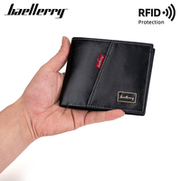 Baellerry dompet pendek lipat tiga pria, tempat kartu banyak perlindungan RFID dompet koin terbuka lapisan poliester Retro PU