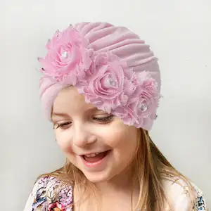 Pronto para Enviar 2023 New Baby Acessórios para o Cabelo Veludo Malha Rodada Flor Patch Chapéu Cabeça Lenço Para Kid Girl Turbante