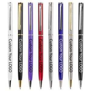 New Promotion Cheap Thin Ball Point <b>Pens</b> Logo Slim Twist Metal Ballpoint <b>Pen</b> With <b>Gold</b> Silver Clip - Product Image 1