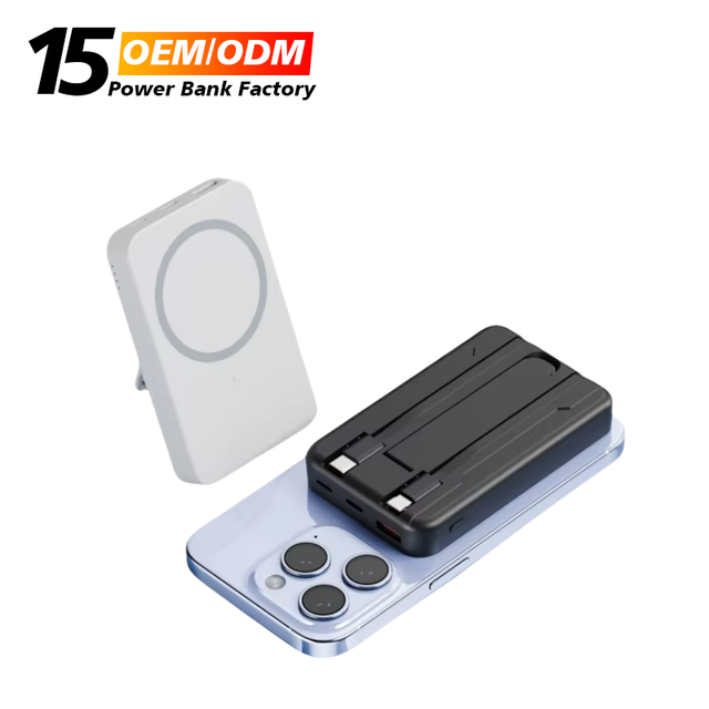 Sell Well 10000mAh PD 22.5W Fast Charging Magnetic Wireless 15W Portable Power Bank Built-in Cables With Phones Stand