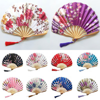 Éventail pliant en soie vintage, éventail pliant rétro chinois japonais en bambou, éventail à franges pour la danse, décoration d'intérieur, ornement artisanal, cadeau