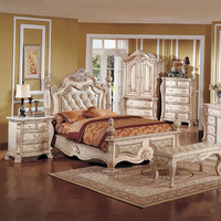 Lit Queen en Bois Massif Américain avec Design Gravé et Fonctionnalités Détachables – Lit de Mariage de Luxe pour Chambre Principale