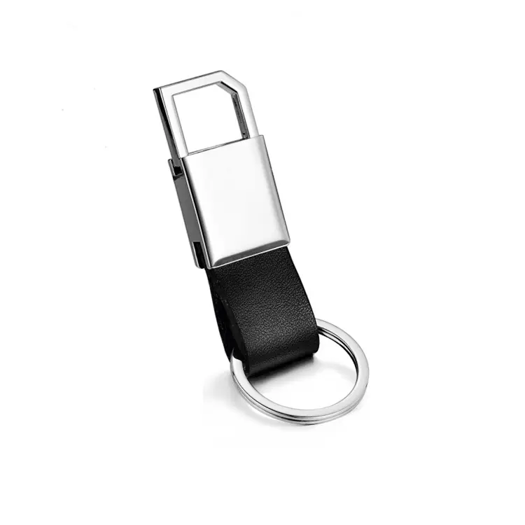 custom metal parts blank black genuine leather key chain with logo
