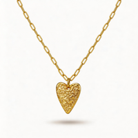 Pendentif cœur texturé en acier inoxydable PVD 18K imperméable pour femme, chaîne de pull