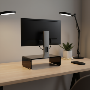 Black Glass <b>Monitor</b> <b>Riser</b> 15.7x9.8x4.3 Inches For <b>Monitor</b> Arms - Product Image 2