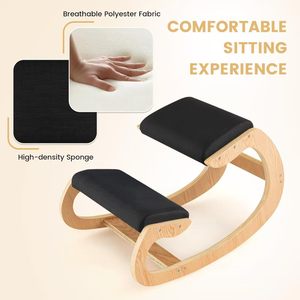 Chaise ergonomique en bois pour s'accroupir, chaise de bureau au design moderne, coussin noir, siège à bascule - Product Image 2