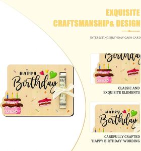 Enveloppe à argent en bois faite à la main avec ruban, style artistique DIY, porte-cadeau amusant pour l'argent, pour fête d'anniversaire, artisanat en bois - Product Image 3