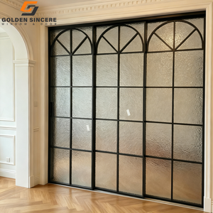 Puerta Corredera de Vidrio Arqueada con Marco Delgado de Aluminio Negro GS Modern Slim Frame, Puertas Francesas Empotradas para División de Espacios en la Sala de Estar - Product Image 4