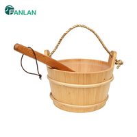 Ensemble seau et louche de sauna Fanlan en bois brillant avec doublure anti-fuite pour salle de sauna commerciale