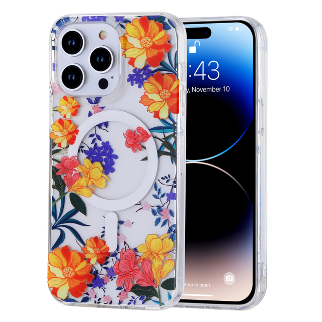 Floral Clear Strong Magnetic Wireless Charger Phone Case for Iphone 17 16 15 14 Plus 13 12 11 Pro Max Transparent Cover