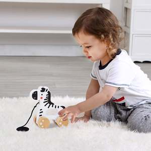 婴儿手拉婴儿车木制斑马滑动婴儿爬行认知教育玩具拖着小动物 - Product Image 5