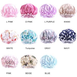 Gorro de Ducha Impermeable de Poliéster Sedoso 100% de Doble Capa para Baño, Lavandería, Gorro para Mujer, Todas las Estaciones, Venta al por Mayor - Product Image 6