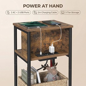 <span class=keywords><strong>Table</strong></span> d'appoint en bois à 3 niveaux avec ports USB et prises électriques, <span class=keywords><strong>table</strong></span> de chevet pour salon, chambre à coucher - Product Image 6