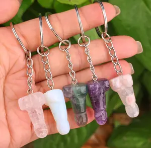 Gemstone Phallus Keychain Crystal Penis Bag Purse Keychain Teenie Weenie Phallus Fertility Amulet Bachelorette Gift