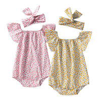 Vêtements pour bébés nouveau-nés, barboteuse à manches bouffantes à imprimé floral, style estival fin, style coréen, tenue une pièce tendance, polyester