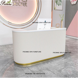 Bureau de réception japonaise en cuir, incurvé, pour salon de beauté, caisse de réception frontale, pour salons et magasins - Product Image 4
