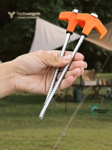 Piquets de tente avec poignées en plastique orange, clous de sol en spirale en acier inoxydable pour le camping en plein air, utilisables en toutes saisons - Product Image 3