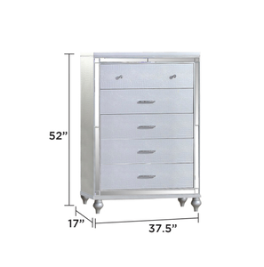 Ensemble de meubles de chambre à coucher 5 pièces moderne pour lit king size, comprenant une table de chevet rembourrée en bois, une commode, un miroir et une armoire pour le salon - Product Image 4