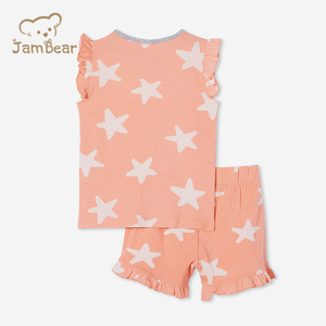 Pigiama da <span class=keywords><strong>bambina</strong></span> in cotone organico personalizzato per bambini pigiama a manica corta con maniche arricciate Eco Friendly - Product Image 6